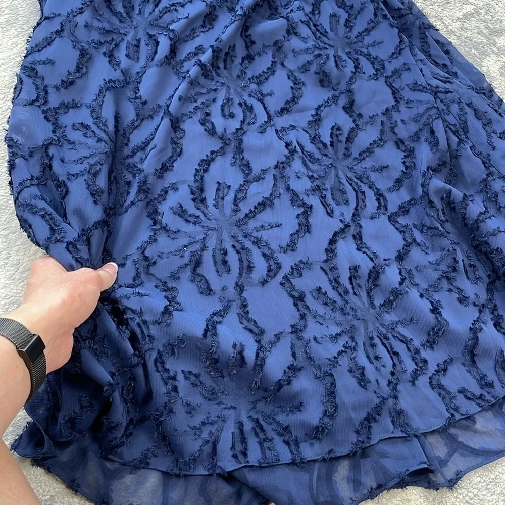 NWT Tanya Taylor Leonie Gown Navy Blue Maxi Formal Notched V Sz 4